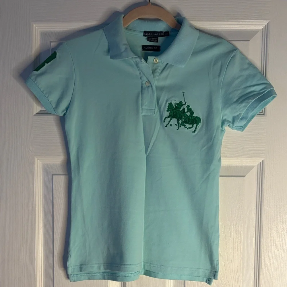 Ralph Lauren Girls Aqua Polo Shirt with Large Logo size Large